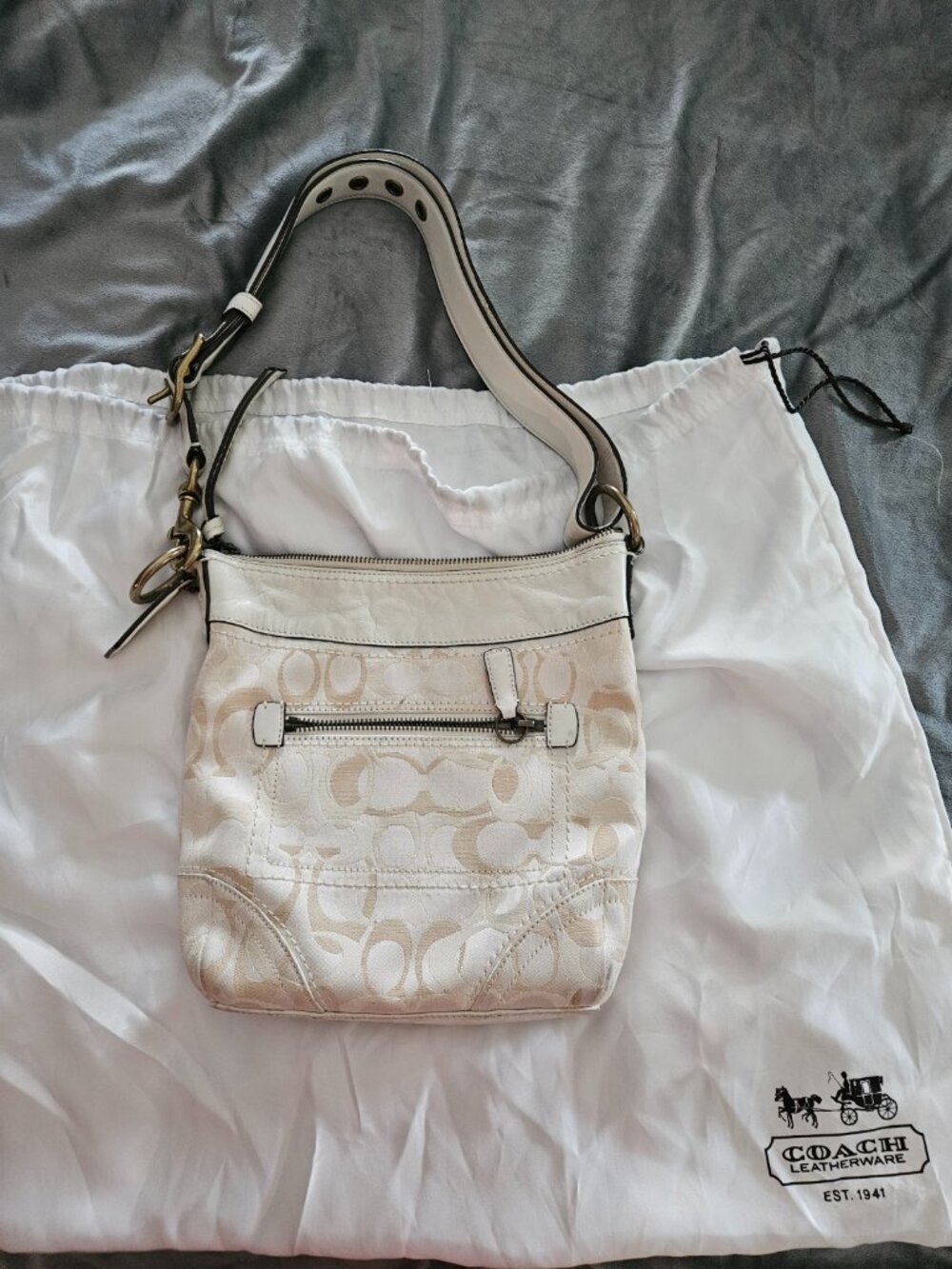 Authentic Coach Optic Signature Canvas & Leather Duffel Bag #10377